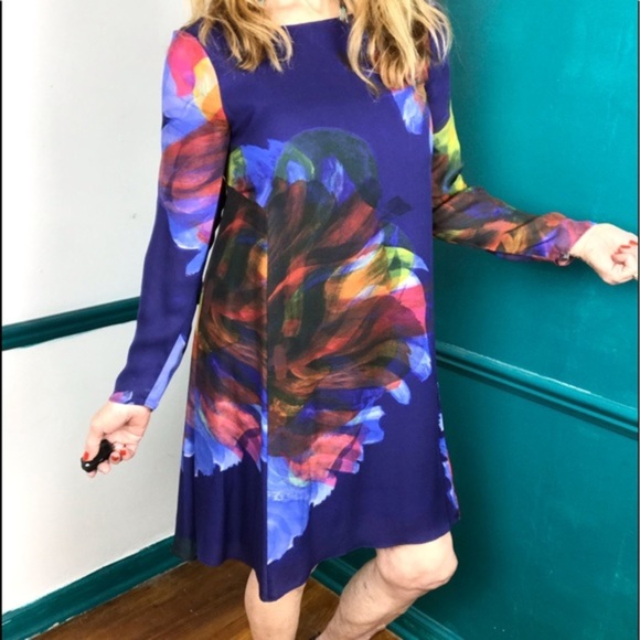 Leifsdottir 100% silk bold color swing dress - Picture 4 of 13